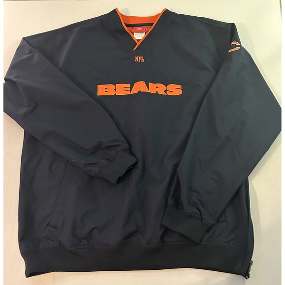 Chicago Bears NFL Pullover Windbreaker Men's L Large Jacket Side Zip Blue Orange - Picture 1 of 7